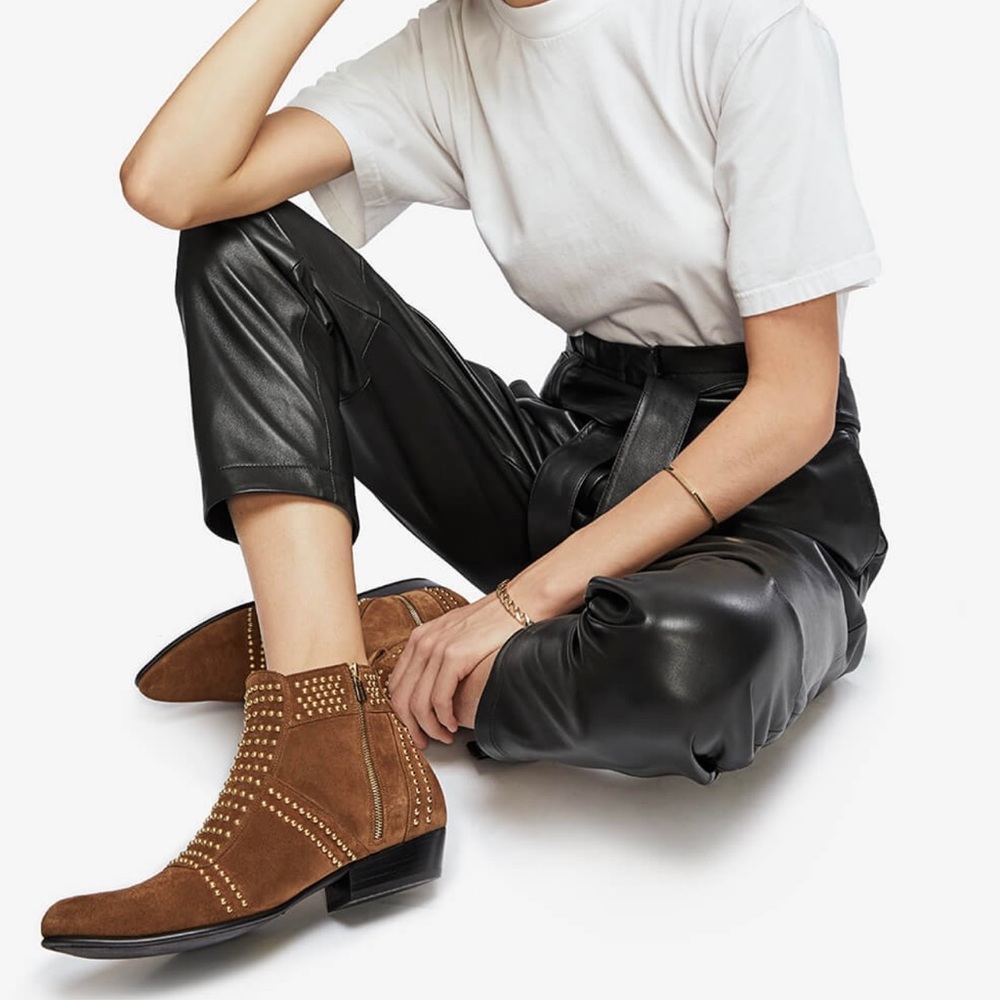 Anine Bing Brown Suede Studded Ankle Booties - Picture 6 of 6